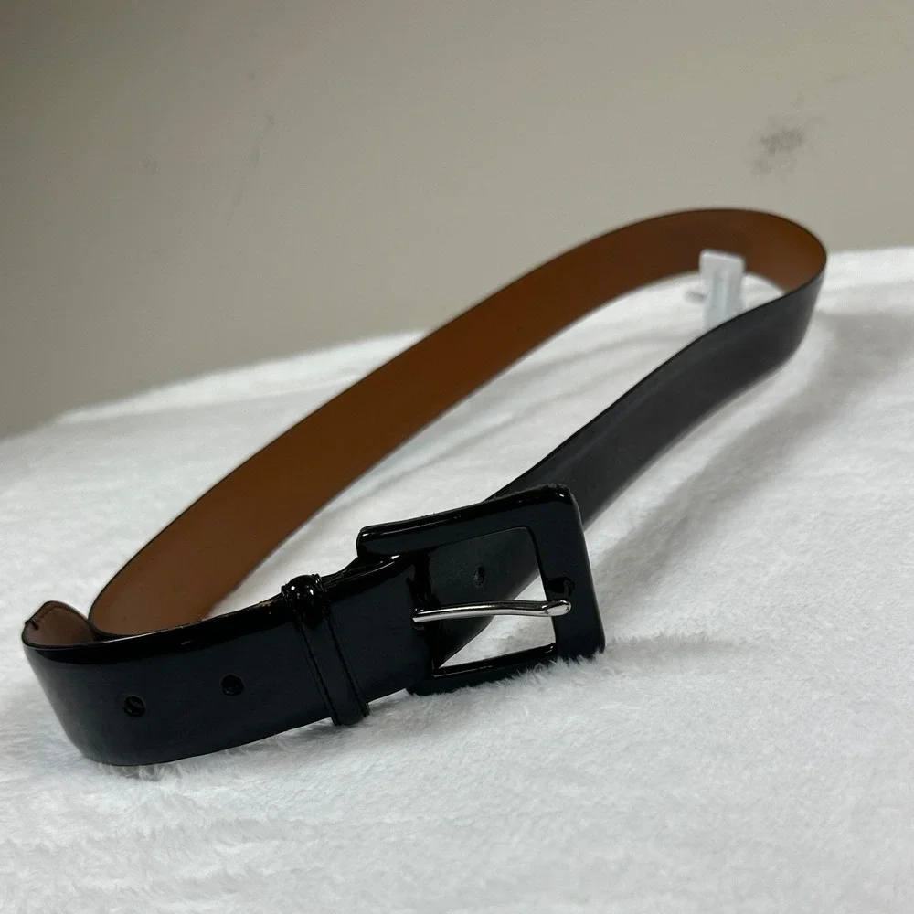 Lauren Ralph Lauren Belt Women XL Black Patent Leather Square Buckle